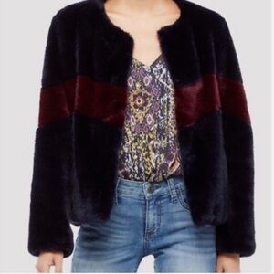 Tart Collections Navy and Burgundy Faux Fur Jacket